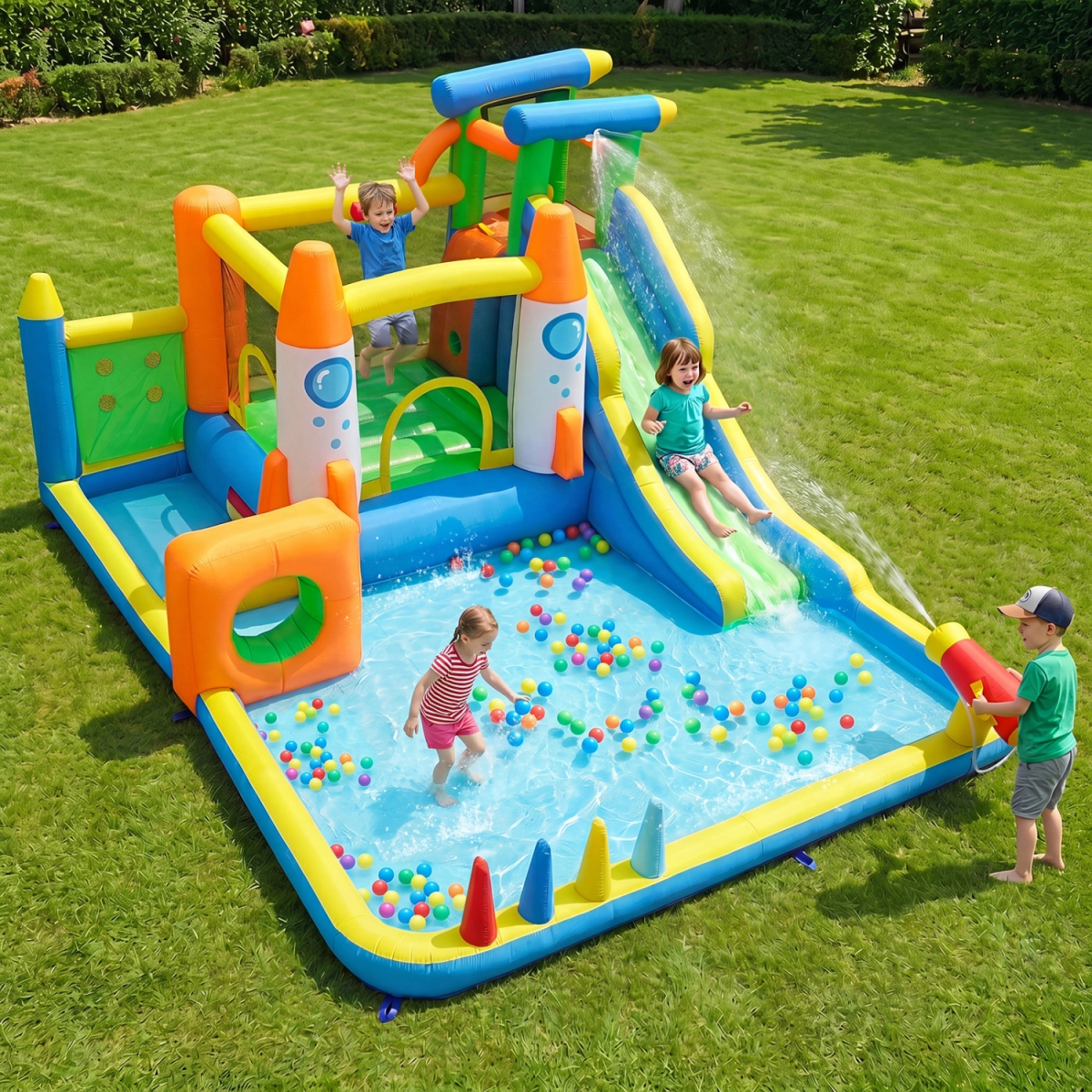 NP13692TY 10-in-1 Inflatable Bounce House with Water Slide for Kids without Blower
