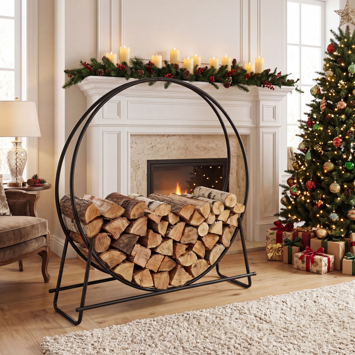 TA10125 45 in. Round Firewood Rack with Heavy-Duty Metal Frame