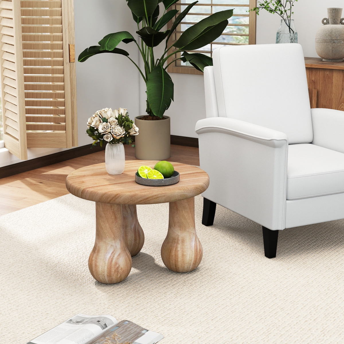 JV13382 24 in. Small Solid Mahogany Wood Coffee Table with Thickened Top & Column Legs - Natural