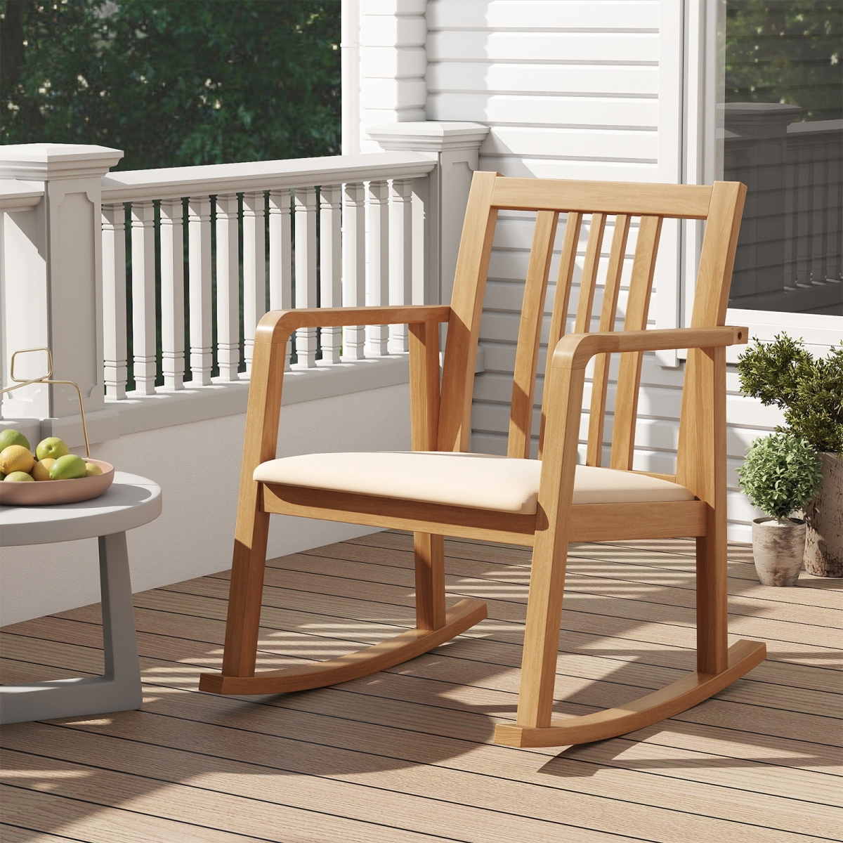JV13812NA Rocking Chair with Slatted Back & Curved Armrests - Natural