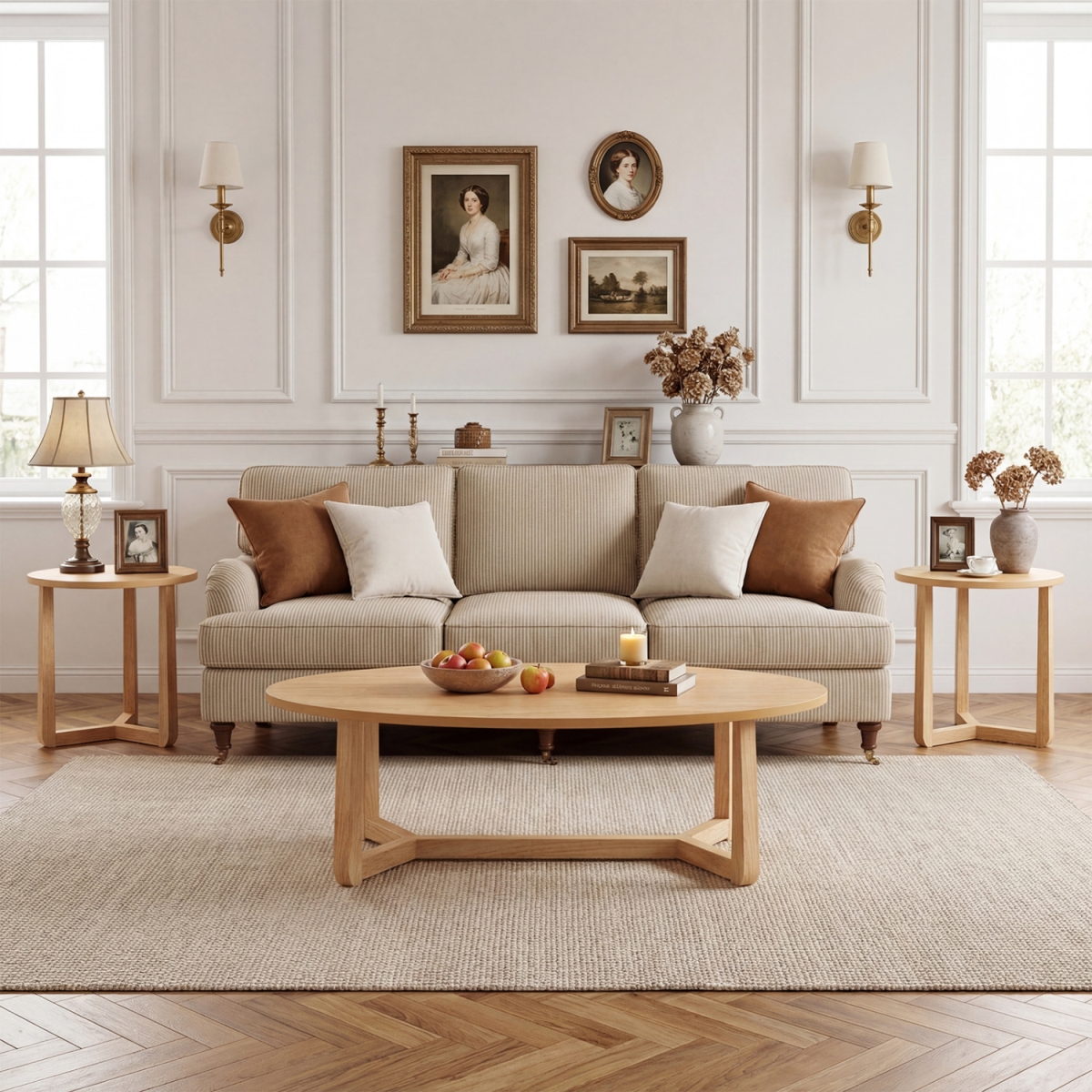 JV13875NA-2-JV13876NA Nesting Coffee Table with Wood Veneered Top & Solid Rubber Wood Legs for Living Room - Natural - Set of 3