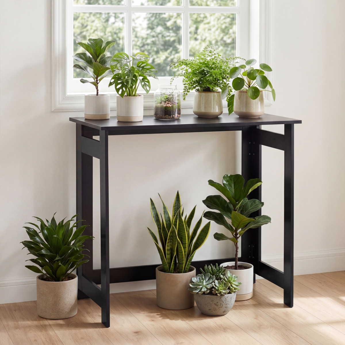 JV14169BK Folding Console Table with Foldable Legs - Black