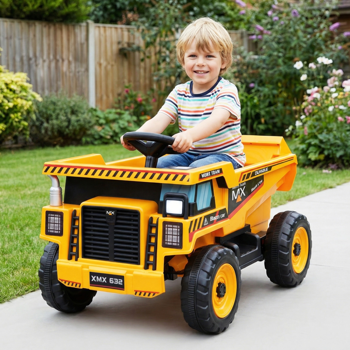 TQ10428US-YW 24V Construction Electric Vehicle with Dump Bed & Remote Control for Aged 3-8 - Yellow