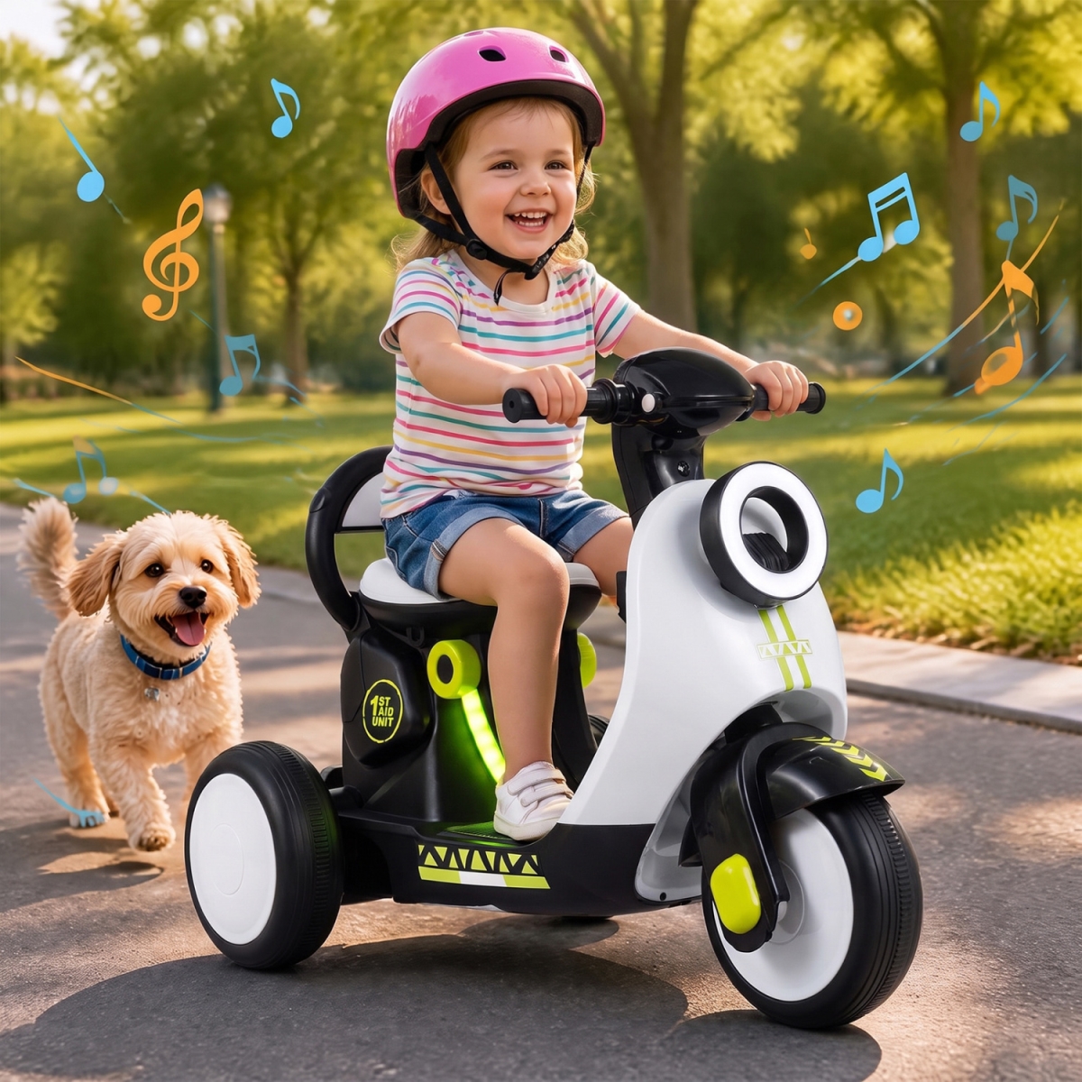 TQ10517US-WH 6V Electric Ride on Motorcycle with LED Headlight for Kids Aged 3-5 Years - White