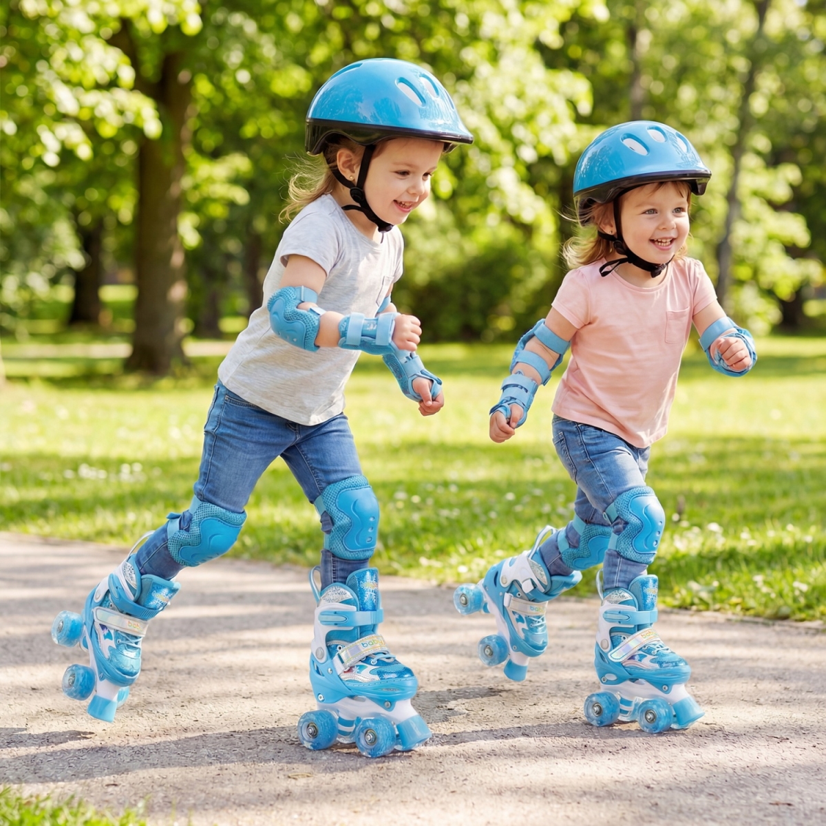 TS10384NY Adjustable Kids Roller Skates with Light-Up Wheels for Toddler Aged 3-4 - Blue - Extra Small