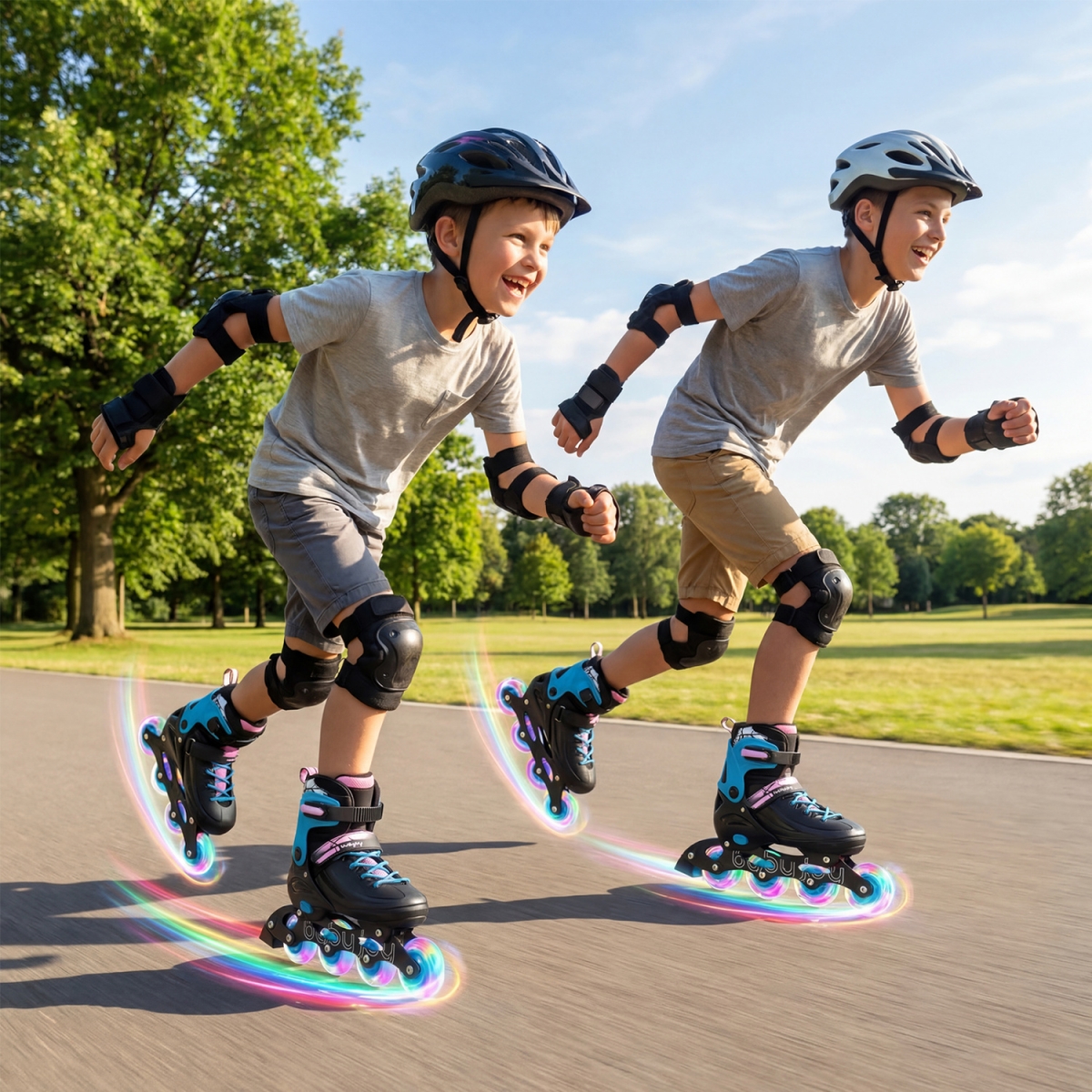 TS10416BK 4-Size Adjustable Light-Up Kids Inline Skates for Kids Ages 7-9 - Black