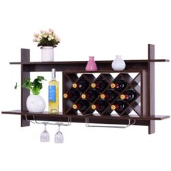 Picture of Total Tactic HW57400BK Wall Mount Wine Rack with Glass Holder & Storage Shelf, Walnut