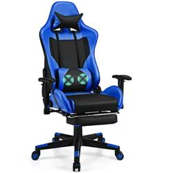 Picture of Total Tactic HW66628BL PU Leather Gaming Chair with USB Massage Lumbar Pillow & Footrest&#44; Blue