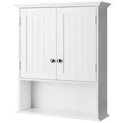 HW66689WH Wall Mount Bathroom Cabinet Storage Organizer with Door & Shelves, White