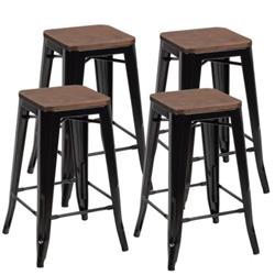 Picture of Total Tactic HW66692BK-4 Counter Height Backless Barstool with Wood Seat, Black - Set of 4