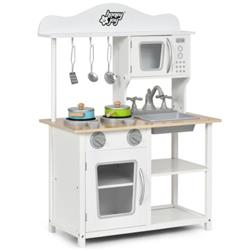 Wooden Pretend Play Kitchen Set - Multicolor - Includes Accessories & Sink - Safe MDF Construction
