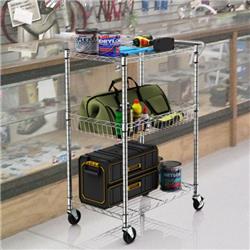 Picture of Total Tactic HW66761 3-Tier Utility Cart Heavy Duty Wire Rolling Cart with Handle Bar Storage Trolley