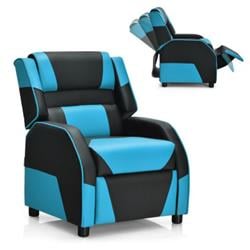 HW66874BL Kids Youth PU Leather Gaming Sofa Recliner with Headrest & Footrest, Blue