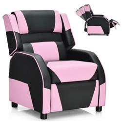 HW66874PI Kids Youth PU Leather Gaming Sofa Recliner with Headrest & Footrest, Pink