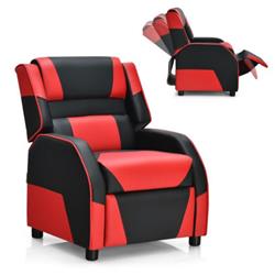 HW66874RE Kids Youth PU Leather Gaming Sofa Recliner with Headrest & Footrest, Red