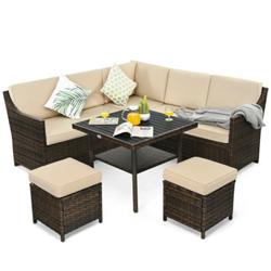 HW66925Plus Patio Rattan Dining Sofa Funiture Set - 6 Piece