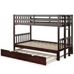 HW66936ESPlus Twin Size Pull-Out Bunk Bed with Trundle Wooden Ladder, Espresso