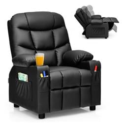 HW66955BK PU Leather Kids Recliner Chair with Cup Holders & Side Pockets, Black