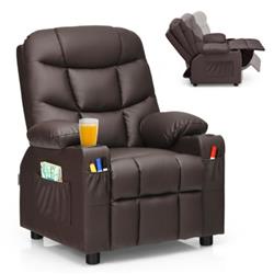 HW66955CF PU Leather Kids Recliner Chair with Cup Holders & Side Pockets, Brown