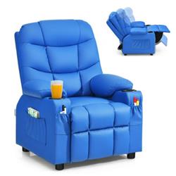 HW66955NY PU Leather Kids Recliner Chair with Cup Holders & Side Pockets, Blue