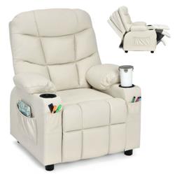 HW66955SA PU Leather Kids Recliner Chair with Cup Holders & Side Pockets, Beige