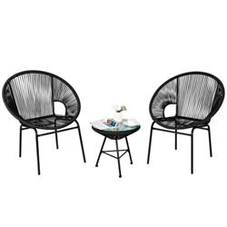 HW66981BK 17.5 x 17.5 x 17.5 in. Patio Acapulco Furniture Bistro Set with Glasstable - Black - 3 Piece