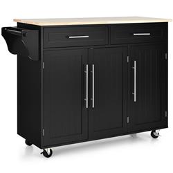 HW67014BK- 36.5 x 18 x 48 in. Kitchen Island Trolley Wood Top Rolling Storage Cabinet Cart with Knife Block, Black -  Total Tactic, HW67014BK+