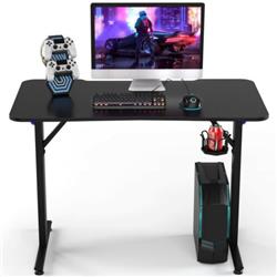 HW67024BK Home Office PC Computer Gaming Desk with LED Lignt & Gaming Handle Rack, Black