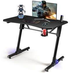 HW67025 43.5 in. Height Adjustable Gaming Desk with Blue LED Lights