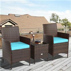 HW67050LB Patio Rattan Furniture Set Cushioned Sofa & Glass Tabletop Deck, Blue - 3 Piece -  Total Tactic