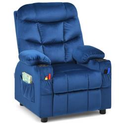 HW67186BL Adjustable Lounge Chair with Footrest & Side Pockets for Children, Blue