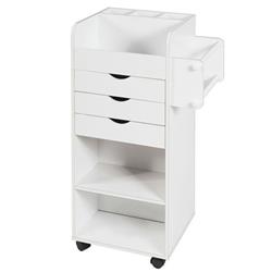 HW67316WH 34 x 13 x 19 in. Wooden Utility Rolling Craft Storage Cart, White
