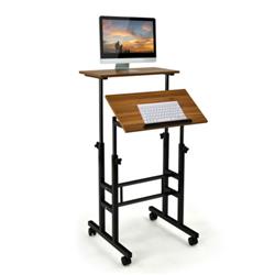 HW67483WT Height Adjustable Mobile Standing Desk with rolling wheels for Office & Home, Walnut -  Total Tactic