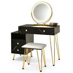 HW67567BK Modern Dressing Table with Storage Cabinet, Black