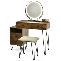 HW67567CF Modern Dressing Table with Storage Cabinet, Rustic Brown