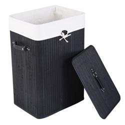Picture of Total Tactic HW67642BK Rectangle Bamboo Hamper Laundry Basket Washing Cloth Bin Storage Bag with Lid 3-Color&#44; Black