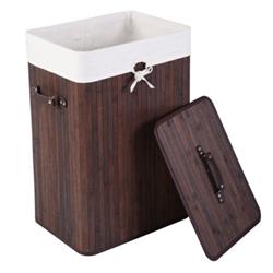 HW67642CF Rectangle Bamboo Hamper Laundry Basket Washing Cloth Bin Storage Bag with Lid 3-Color, Brown