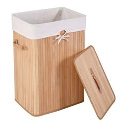 Picture of Total Tactic HW67642NA Rectangle Bamboo Hamper Laundry Basket Washing Cloth Bin Storage Bag with Lid 3-Color, Natural