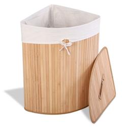 HW67643NA Corner Bamboo Hamper Laundry Basket, Navy