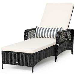 HW67780 PE Rattan Armrest Chaise Lounge Chair with Adjustable Pillow
