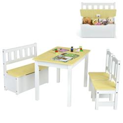 Picture of Total Tactic HW67809NA Kids Wooden Activity Table & Chair Set with Storage Bench & Study Desk&#44; Natural - 4 Piece
