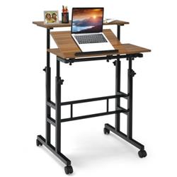 HW68035BK Mobile Standing up Desk Adjustable Computer Desk Tilting Workstation, Walnut