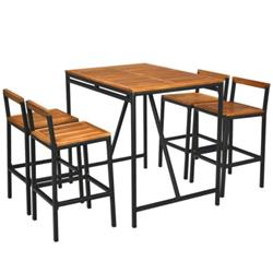 HW68236Plus Outdoor Acacia Wood & PE Rattan Bar Set - 5 Piece