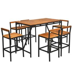 HW68237- 39 x 31.5 x 55 in. Acacia Wood Patio Rattan Bar Set with Umbrella Hole, 7 Piece -  Total Tactic, HW68237+