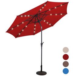 OP70737WN 10 ft. Patio Solar Umbrella with Crank & LED Lights, Dark Red