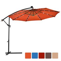 OP70754OR 10 in. Patio Hanging Solar LED Umbrella Sun Shade with Cross Base, Orange