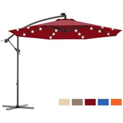OP70754WN 10 ft. Patio Hanging Solar LED Umbrella Sun Shade with Cross Base, Dark Red