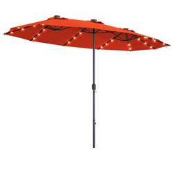 OP70784OR 15 ft. Patio LED Crank Solar Powered 36 Lights Umbrella without Weight Base, Orange