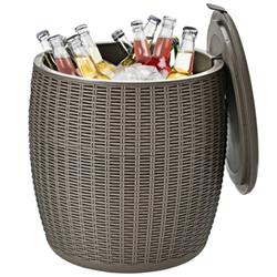 OP70809CF 9.5 gal 4-in-1 Patio Rattan Cool Bar Cocktail Table Side Table, Brown