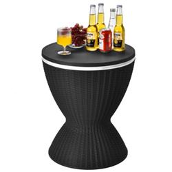 OP70810BK 8 gal 3-in-1 Patio Rattan Cooler Bar Table with Adjust Ice Bucket, Black